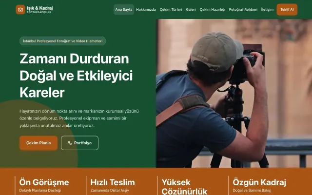 Blok Yeşil Turuncu – Fotoğrafçı Web Sitesi ana sayfa görünümü