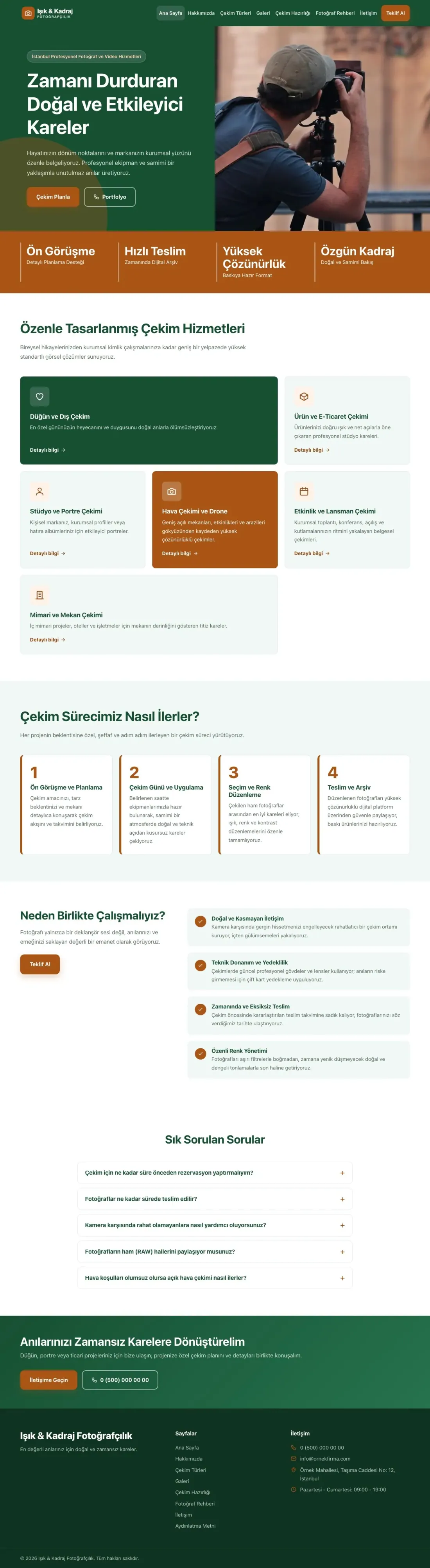 Blok Yeşil Turuncu – Fotoğrafçı Web Sitesi ana sayfa görünümü