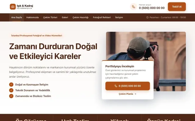 Bölünmüş Kahve Turuncu – Fotoğrafçı Web Sitesi ana sayfa görünümü
