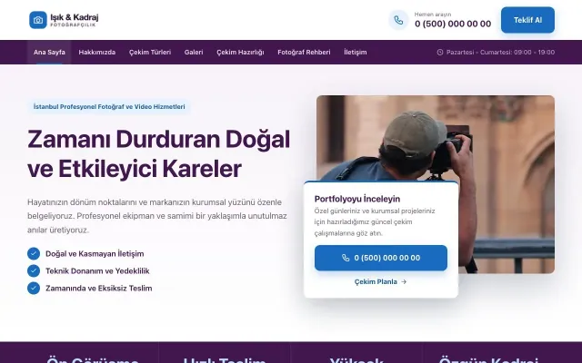 Bölünmüş Mor Mavi – Fotoğrafçı Web Sitesi ana sayfa görünümü