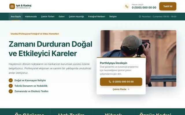 Bölünmüş Petrol Turuncu – Fotoğrafçı Web Sitesi ana sayfa görünümü