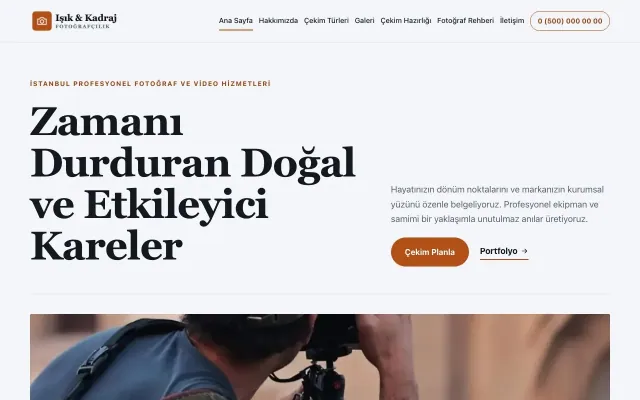 Editoryal Mavi Turuncu – Fotoğrafçı Web Sitesi ana sayfa görünümü