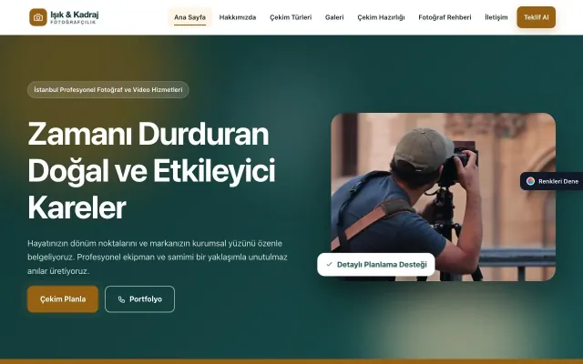 Fotoğrafçı için Hareketli Petrol Turuncu – Fotoğrafçı Web Sitesi ana sayfa görünümü