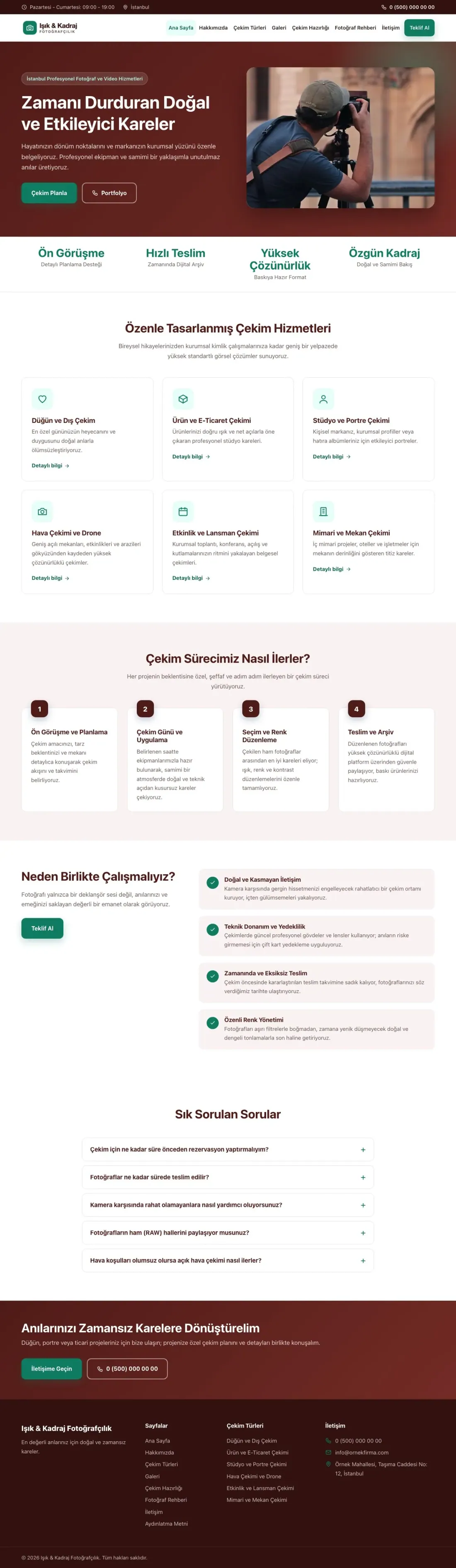 Klasik Bordo Turkuaz – Fotoğrafçı Web Sitesi ana sayfa görünümü