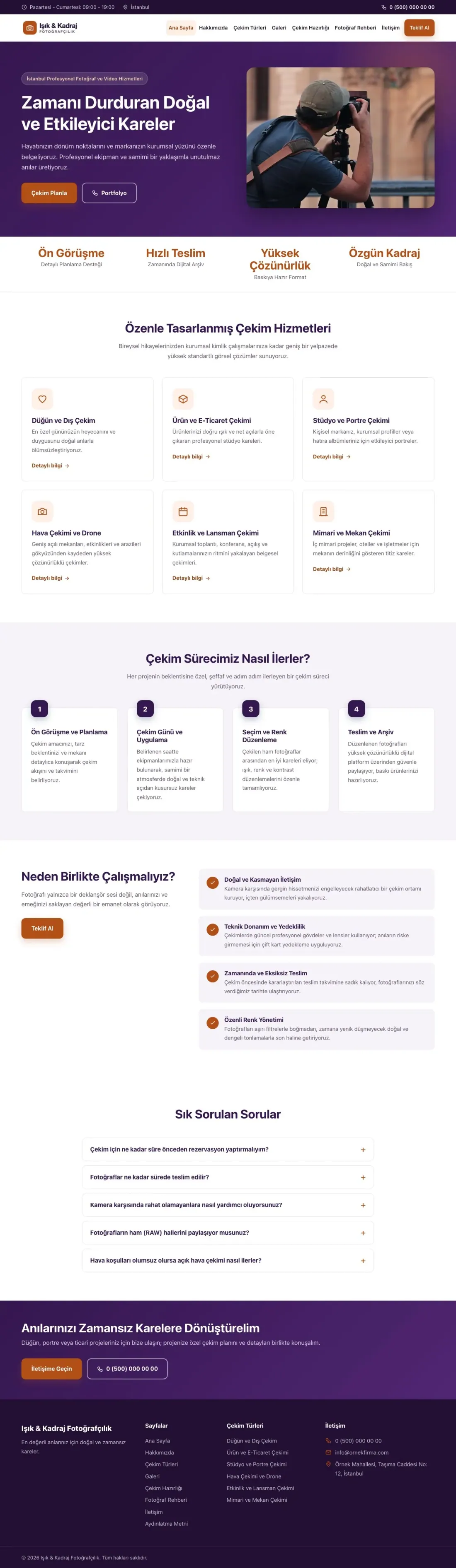 Klasik Mor Turuncu – Fotoğrafçı Web Sitesi ana sayfa görünümü