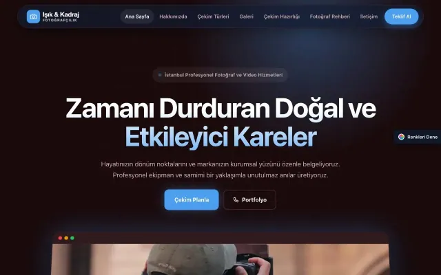 Fotoğrafçı için Koyu Modern Bordo Mavi – Fotoğrafçı Web Sitesi ana sayfa görünümü