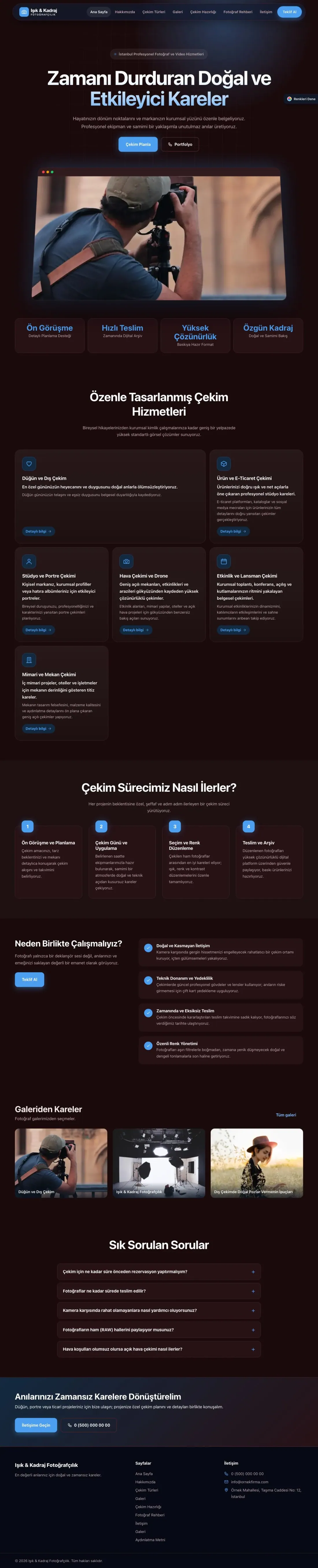 Fotoğrafçı için Koyu Modern Bordo Mavi – Fotoğrafçı Web Sitesi ana sayfa görünümü