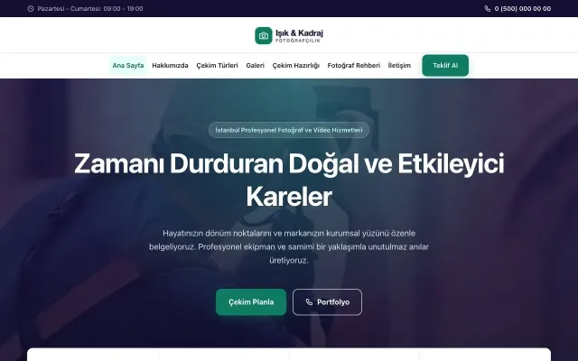 Merkez Lacivert Turkuaz – Fotoğrafçı Web Sitesi ana sayfa görünümü
