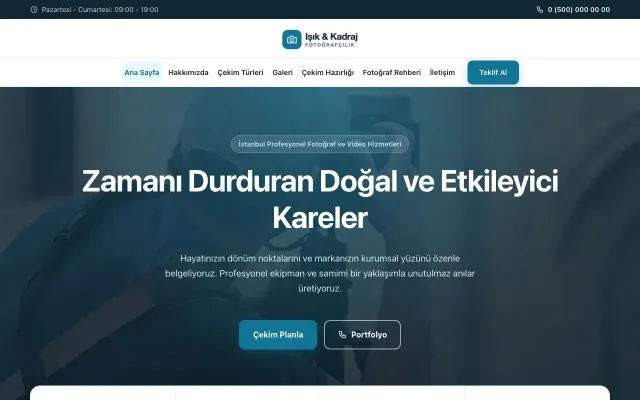 Merkez Mavi Turkuaz – Fotoğrafçı Web Sitesi ana sayfa görünümü