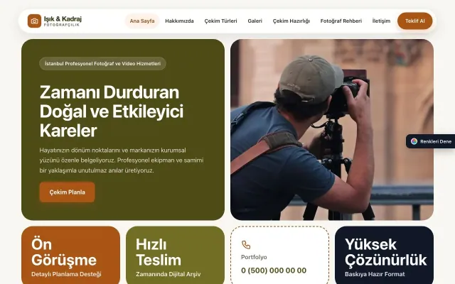 Fotoğrafçı için Mozaik Zeytin Turuncu – Fotoğrafçı Web Sitesi ana sayfa görünümü