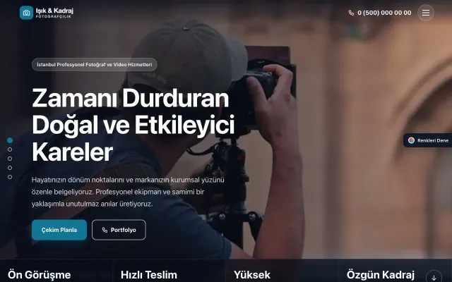 Fotoğrafçı için Tam Ekran Kahve Turkuaz – Fotoğrafçı Web Sitesi ana sayfa görünümü