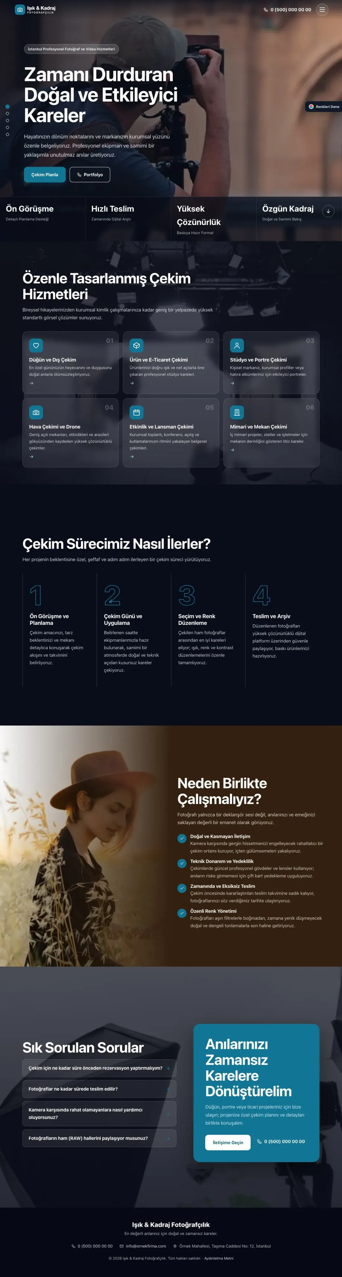 Fotoğrafçı için Tam Ekran Kahve Turkuaz – Fotoğrafçı Web Sitesi ana sayfa görünümü