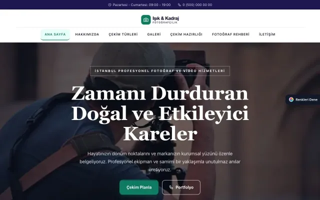 Fotoğrafçı için Zigzag Lacivert Turkuaz – Fotoğrafçı Web Sitesi ana sayfa görünümü