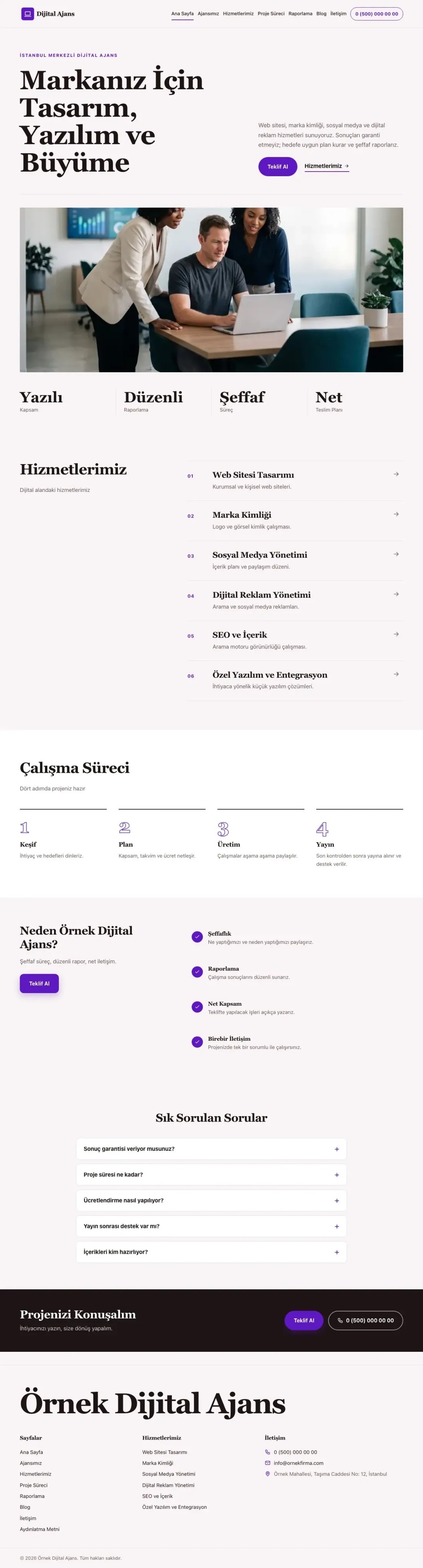Editoryal Bordo Mor – Freelancer ve Ajans Web Sitesi ana sayfa görünümü