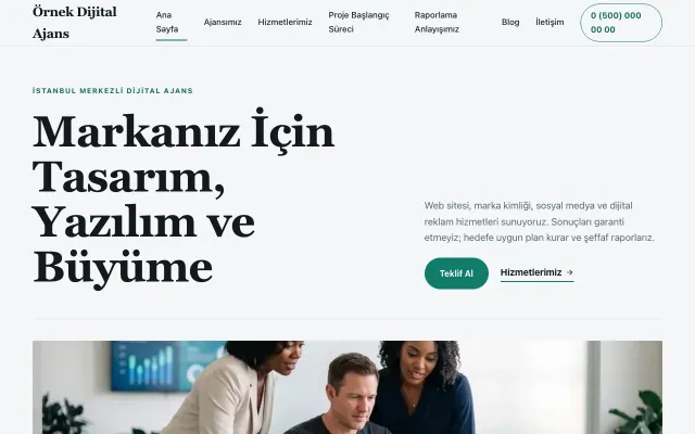 Freelancer ve Ajans için Editoryal Mavi Turkuaz – Freelancer ve Ajans Web Sitesi ana sayfa görünümü