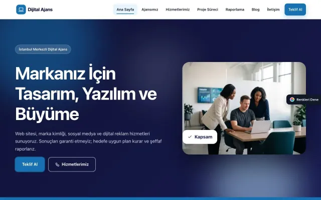 Freelancer ve Ajans için Hareketli Lacivert Mavi – Freelancer ve Ajans Web Sitesi ana sayfa görünümü