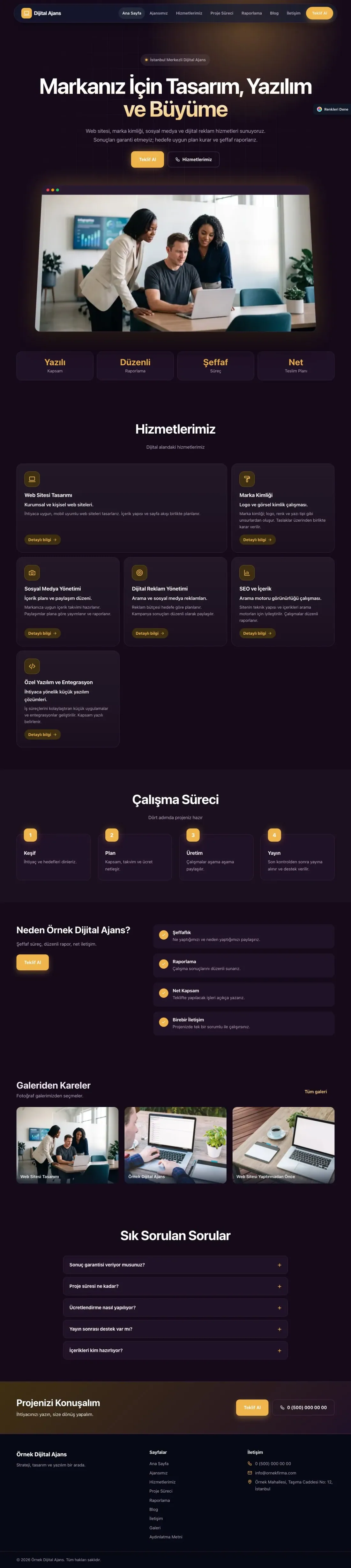 Freelancer ve Ajans için Koyu Modern Mor Turuncu – Freelancer ve Ajans Web Sitesi ana sayfa görünümü