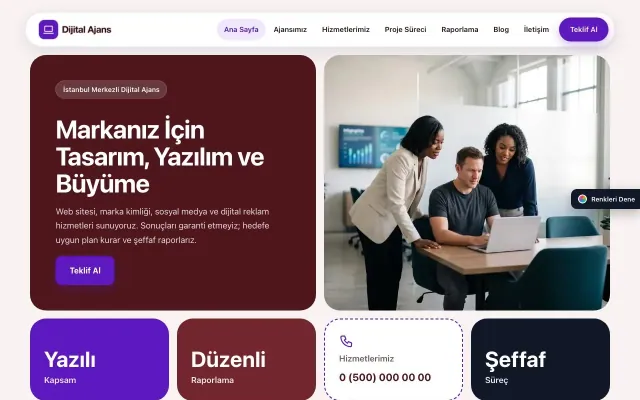 Freelancer ve Ajans için Mozaik Bordo Mor – Freelancer ve Ajans Web Sitesi ana sayfa görünümü