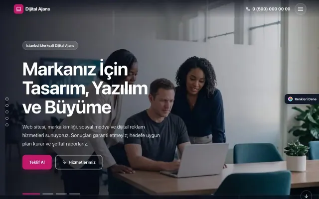 Freelancer ve Ajans için Tam Ekran Bordo Pembe – Freelancer ve Ajans Web Sitesi ana sayfa görünümü