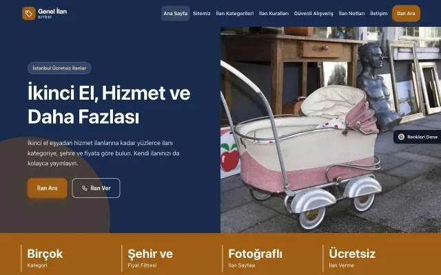 Genel İlan Sitesi için Blok Mavi Turuncu – Genel İlan Sitesi Web Sitesi ana sayfa görünümü