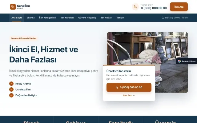 Genel İlan Sitesi için Bölünmüş Mavi Turuncu – Genel İlan Sitesi Web Sitesi ana sayfa görünümü