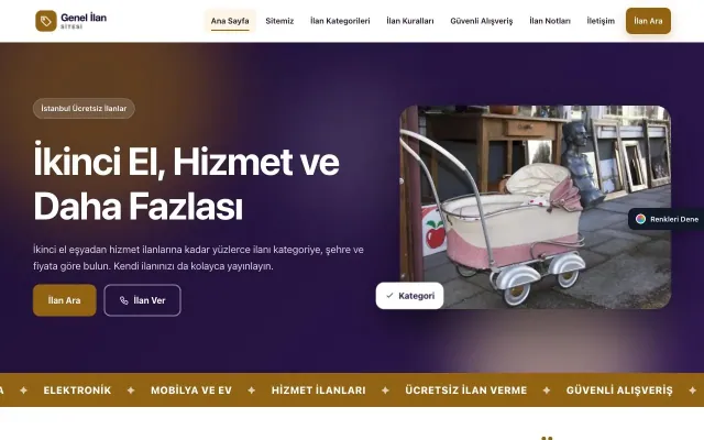Genel İlan Sitesi için Hareketli Mor Turuncu – Genel İlan Sitesi Web Sitesi ana sayfa görünümü