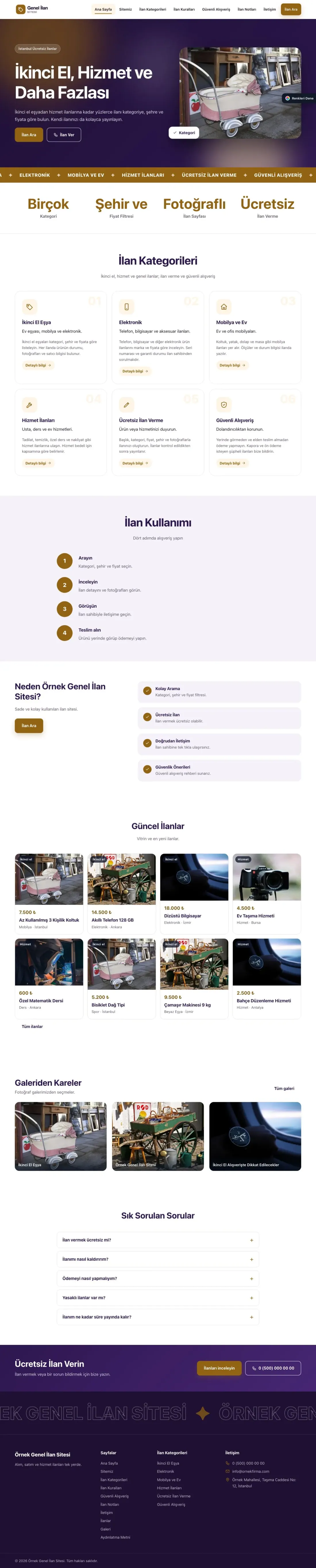 Genel İlan Sitesi için Hareketli Mor Turuncu – Genel İlan Sitesi Web Sitesi ana sayfa görünümü