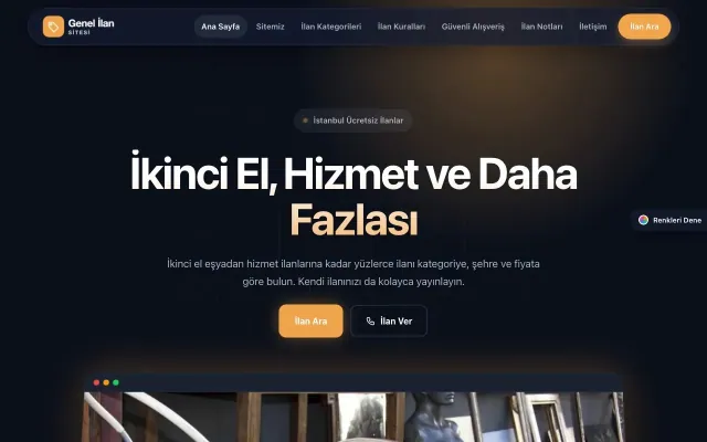Genel İlan Sitesi için Koyu Modern Mavi Turuncu – Genel İlan Sitesi Web Sitesi ana sayfa görünümü