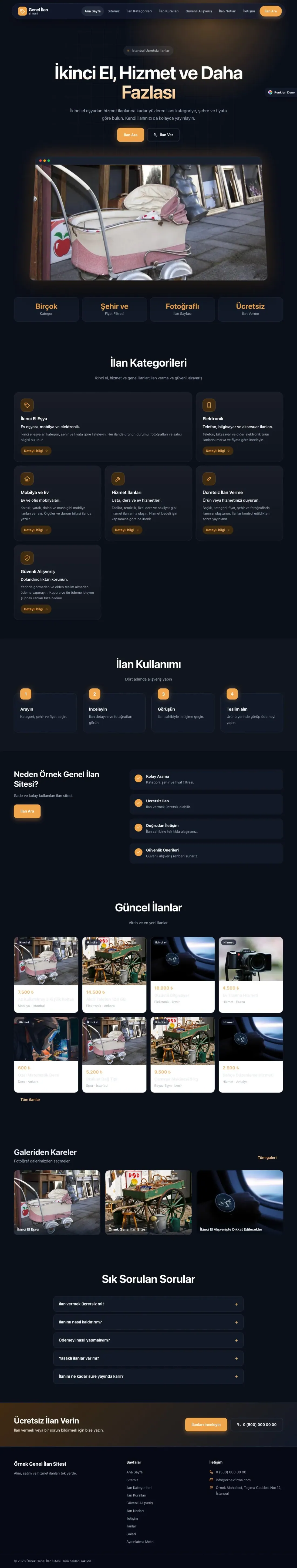 Genel İlan Sitesi için Koyu Modern Mavi Turuncu – Genel İlan Sitesi Web Sitesi ana sayfa görünümü