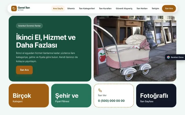 Genel İlan Sitesi için Mozaik Petrol Turuncu – Genel İlan Sitesi Web Sitesi ana sayfa görünümü