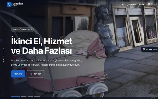 Genel İlan Sitesi için Tam Ekran Petrol Mavi – Genel İlan Sitesi Web Sitesi ana sayfa görünümü