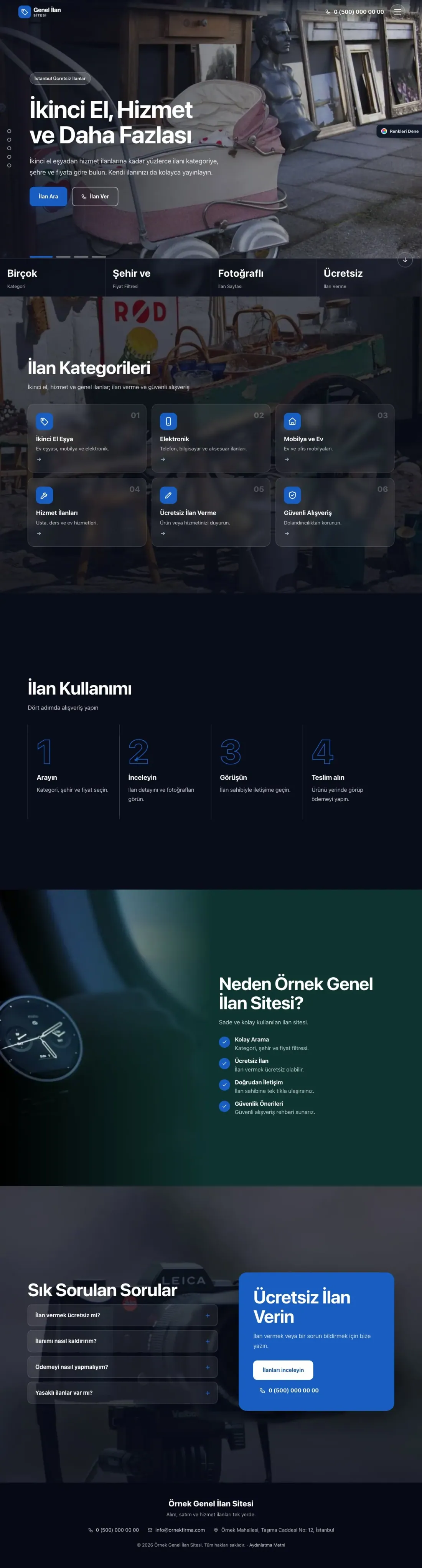Genel İlan Sitesi için Tam Ekran Petrol Mavi – Genel İlan Sitesi Web Sitesi ana sayfa görünümü