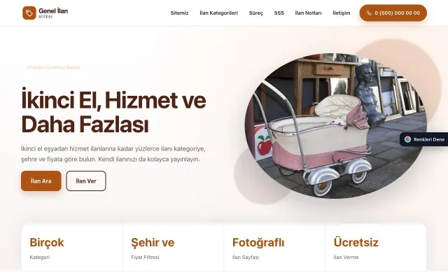 Genel İlan Sitesi için Tek Sayfa Bordo Turuncu – Genel İlan Sitesi Web Sitesi ana sayfa görünümü