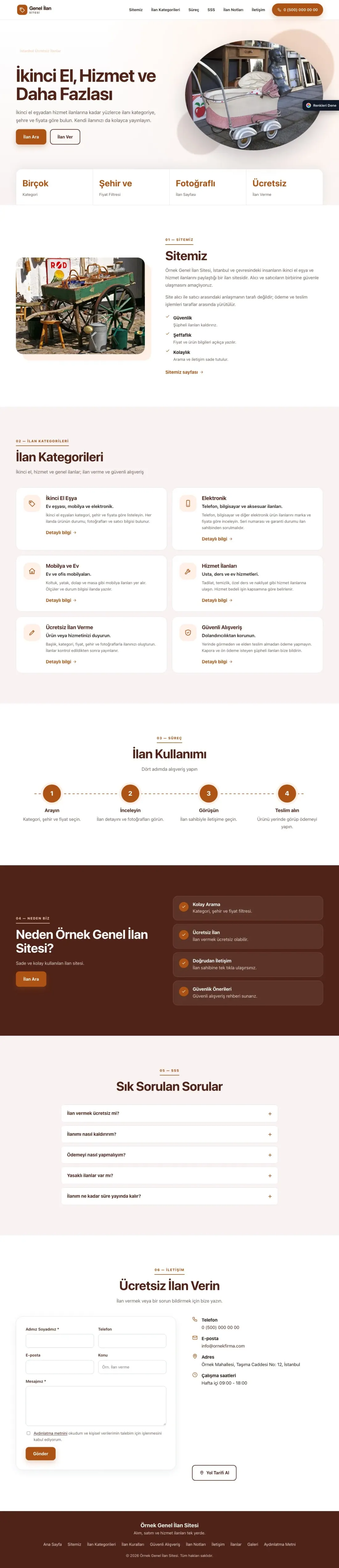 Genel İlan Sitesi için Tek Sayfa Bordo Turuncu – Genel İlan Sitesi Web Sitesi ana sayfa görünümü