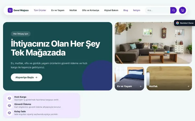 Genel Mağaza için Bento Petrol Mor – Genel Mağaza E-ticaret Sitesi ana sayfa görünümü