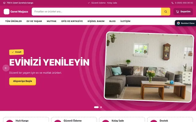 Genel Mağaza için Kampanya Mor Pembe – Genel Mağaza E-ticaret Sitesi ana sayfa görünümü