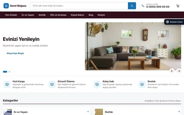 Genel Mağaza için Liste Bordo Mavi – Genel Mağaza E-ticaret Sitesi ana sayfa görünümü