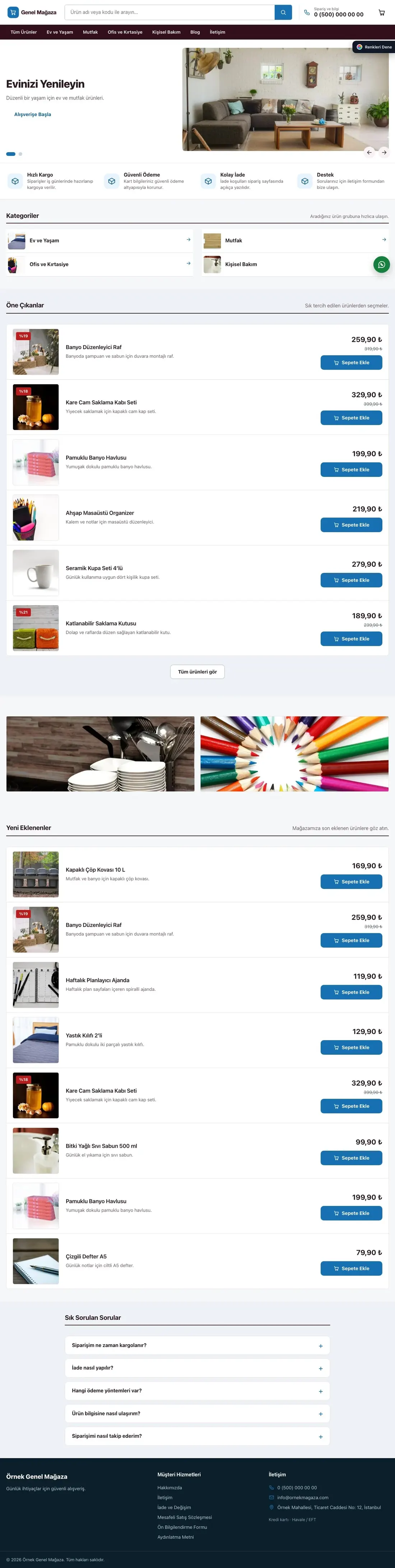 Genel Mağaza için Liste Bordo Mavi – Genel Mağaza E-ticaret Sitesi ana sayfa görünümü