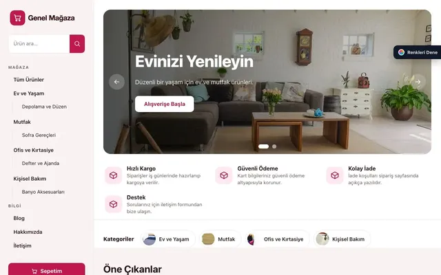 Genel Mağaza için Yan Menü Bordo Pembe – Genel Mağaza E-ticaret Sitesi ana sayfa görünümü