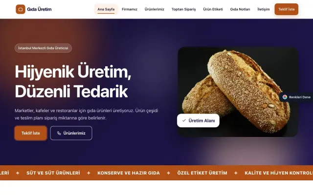Gıda Üretimi için Hareketli Lacivert Turuncu – Gıda Üretimi Web Sitesi ana sayfa görünümü