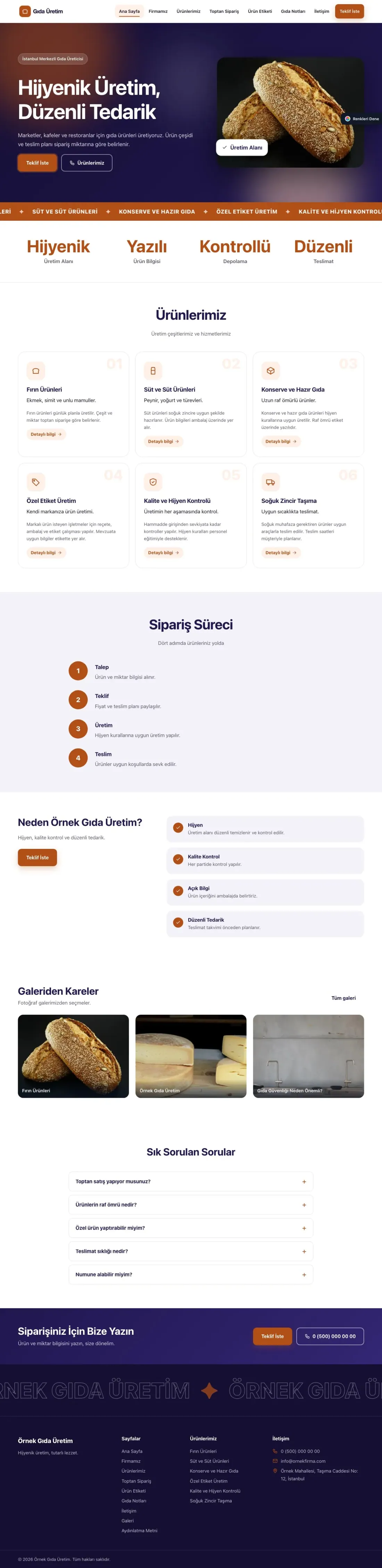 Gıda Üretimi için Hareketli Lacivert Turuncu – Gıda Üretimi Web Sitesi ana sayfa görünümü