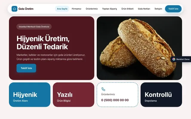 Gıda Üretimi için Mozaik Bordo Mavi – Gıda Üretimi Web Sitesi ana sayfa görünümü