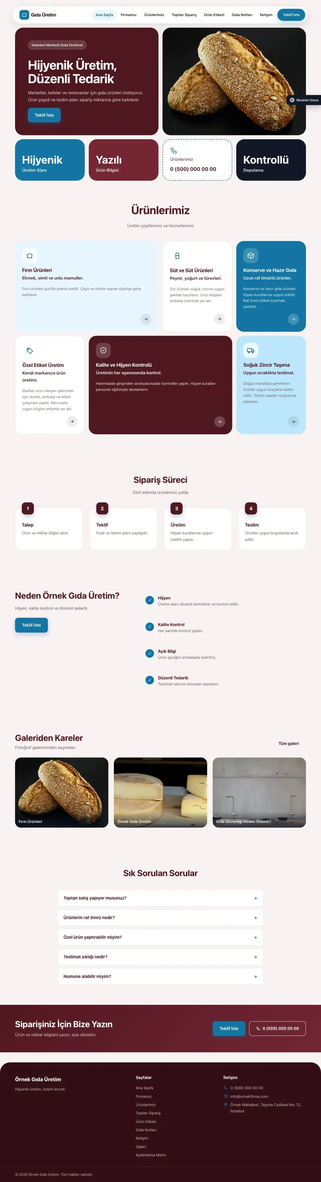 Gıda Üretimi için Mozaik Bordo Mavi – Gıda Üretimi Web Sitesi ana sayfa görünümü