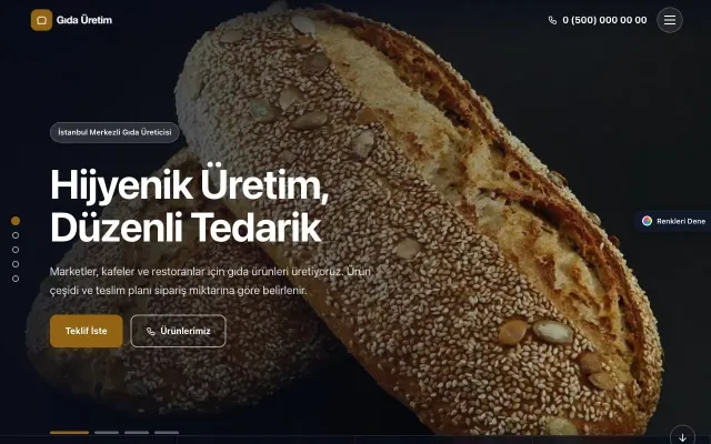 Gıda Üretimi için Tam Ekran Bordo Turuncu – Gıda Üretimi Web Sitesi ana sayfa görünümü