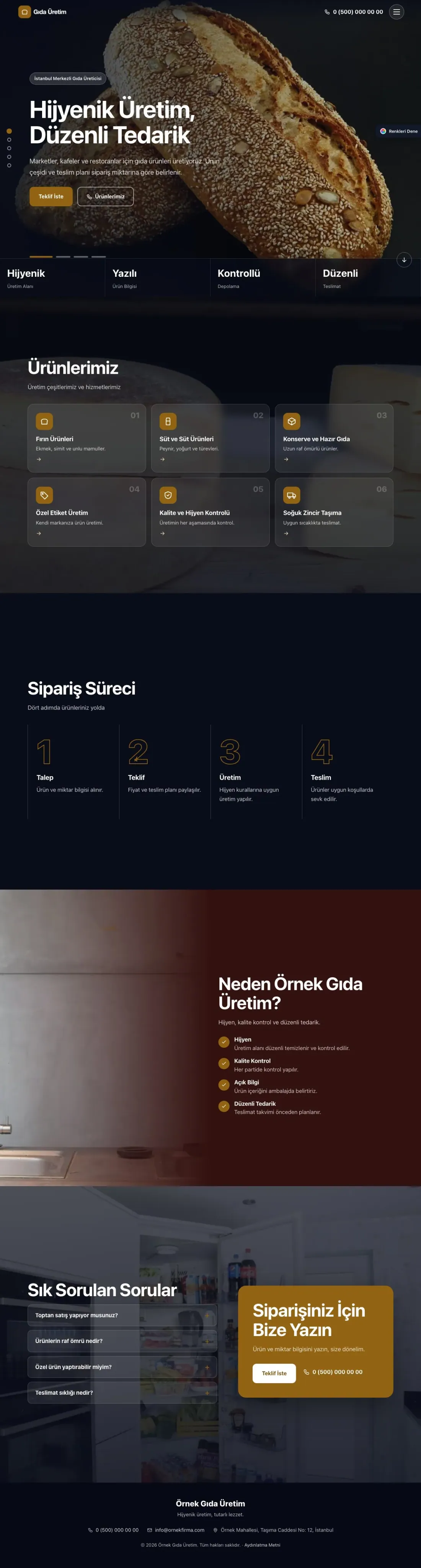 Gıda Üretimi için Tam Ekran Bordo Turuncu – Gıda Üretimi Web Sitesi ana sayfa görünümü