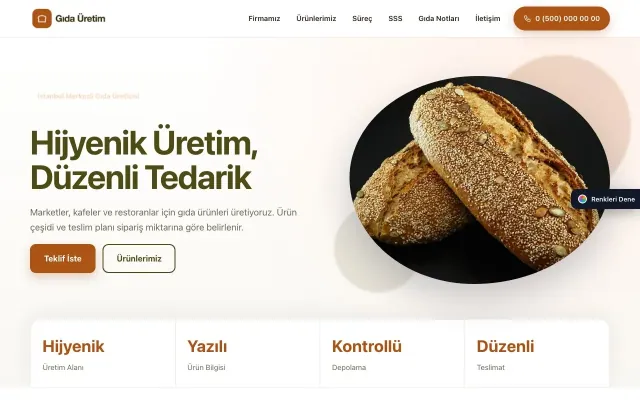 Gıda Üretimi için Tek Sayfa Zeytin Turuncu – Gıda Üretimi Web Sitesi ana sayfa görünümü