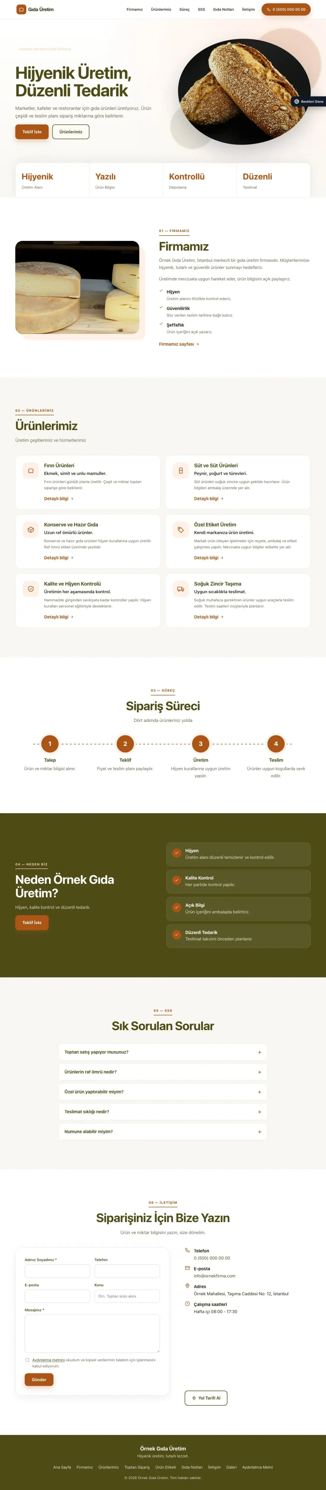 Gıda Üretimi için Tek Sayfa Zeytin Turuncu – Gıda Üretimi Web Sitesi ana sayfa görünümü