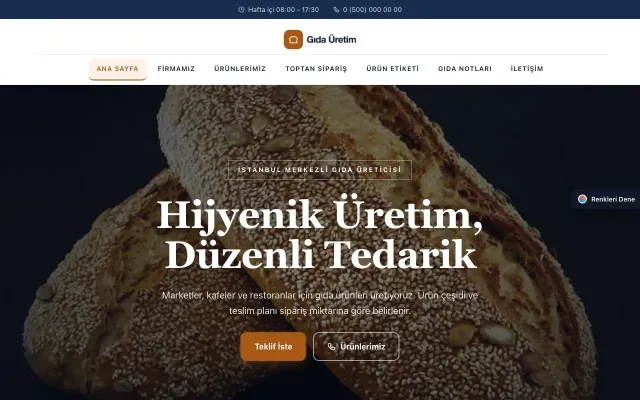 Gıda Üretimi için Zigzag Mavi Turuncu – Gıda Üretimi Web Sitesi ana sayfa görünümü