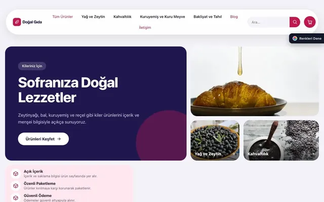 Gıda ve Organik için Bento Lacivert Pembe – Gıda ve Organik E-ticaret Sitesi ana sayfa görünümü