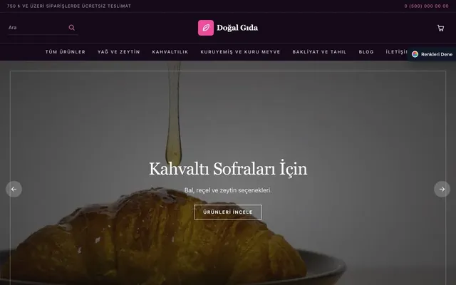 Gıda ve Organik için Koyu Lüks Mor Pembe – Gıda ve Organik E-ticaret Sitesi ana sayfa görünümü